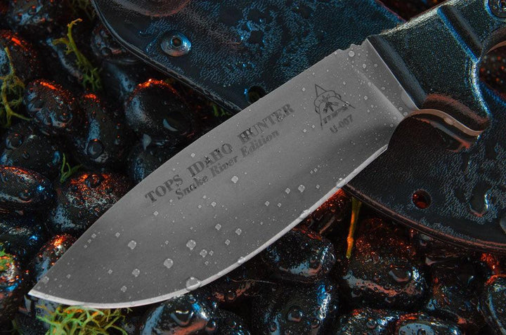 TOPS Knives Idaho Hunter Snake River Edition Black Linen Micarta Black River 1095HC - Knives.mx