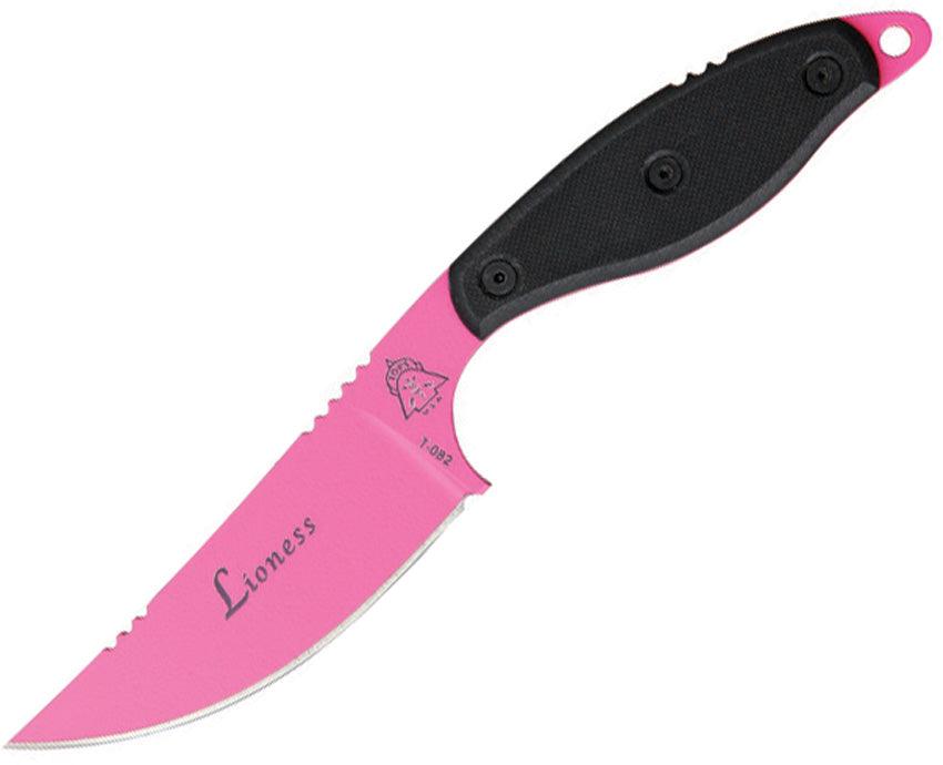 TOPS Knives Lioness Black G10 Pink Cerakote Coated 1095HC - Knives.mx
