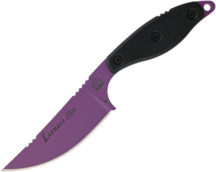 TOPS Knives Lioness Elite Black G10 Wild Purple Cerakote Coated 1095HC - Knives.mx