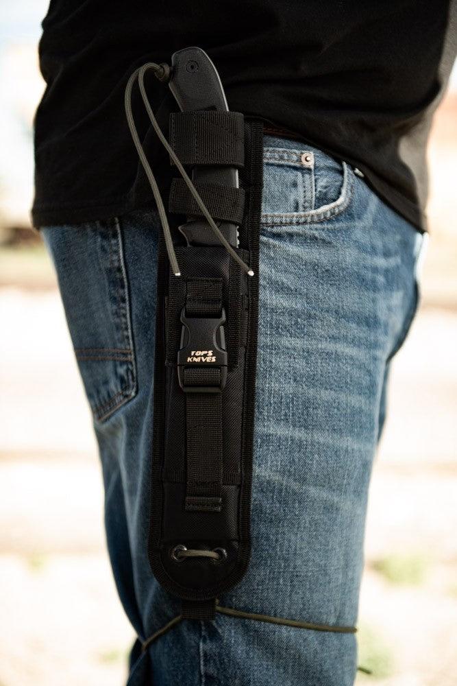 TOPS Knives Longhorn Bowie Black Linen Micarta Black River Wash 1095HC - Knives.mx