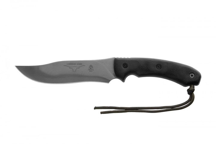 TOPS Knives Longhorn Bowie Black Linen Micarta Black River Wash 1095HC - Knives.mx