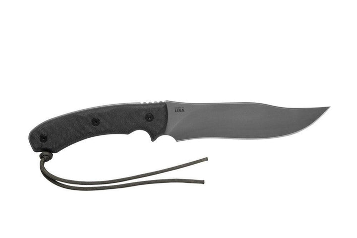 TOPS Knives Longhorn Bowie Black Linen Micarta Black River Wash 1095HC - Knives.mx