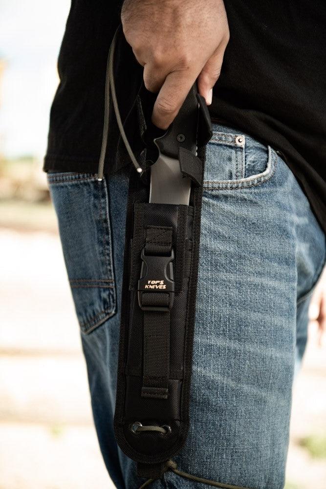 TOPS Knives Longhorn Bowie Black Linen Micarta Black River Wash 1095HC - Knives.mx