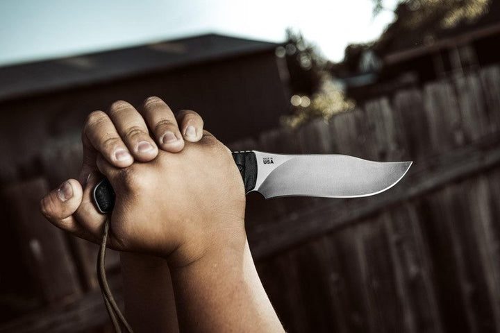 TOPS Knives Longhorn Bowie Black Linen Micarta Rocky Mountain Tread River Wash 1095HC - Knives.mx