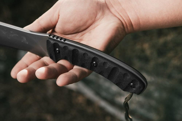 TOPS Knives Longhorn Bowie Black Linen Micarta Rocky Mountain Tread River Wash 1095HC - Knives.mx