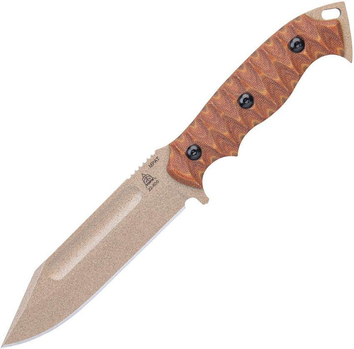 TOPS Knives M-PAT Fixed Blade Tan Canvas Micarta Coyote Coated 1095HC - Knives.mx