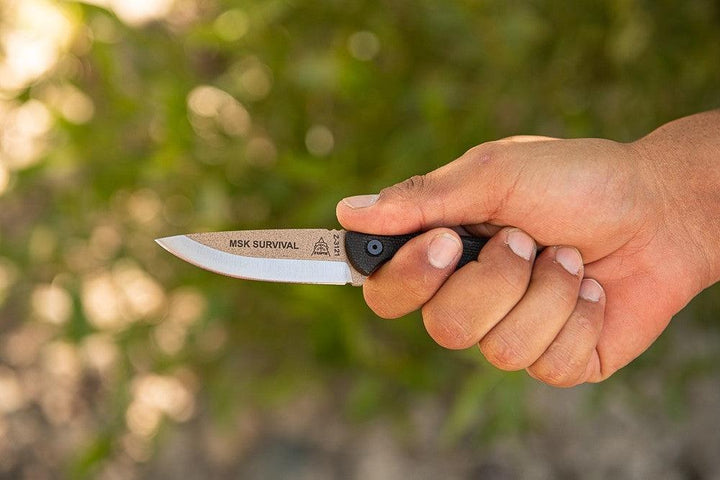 TOPS Knives Mini Scandi Knife Black Canvas Micarta Tan 1095HC - Knives.mx