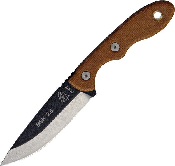 TOPS Knives Mini Scandi Knife Tan Canvas Micarta 1095HC - Knives.mx