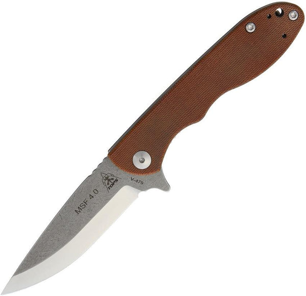 TOPS Knives Mini Scandi Linerlock Tan Canvas Micarta Tumble N690Co - Knives.mx