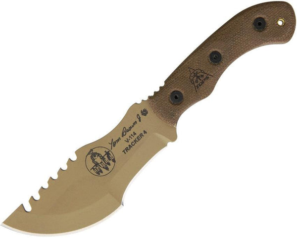 TOPS Knives Mini Tom Brown Tracker Green Canvas Micarta Tan 1095HC - Knives.mx