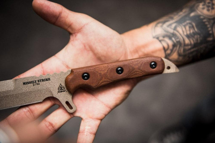 TOPS Knives Missile Strike Tan Canvas Micarta Coyote Tan Coating Spear 1095HC - Knives.mx