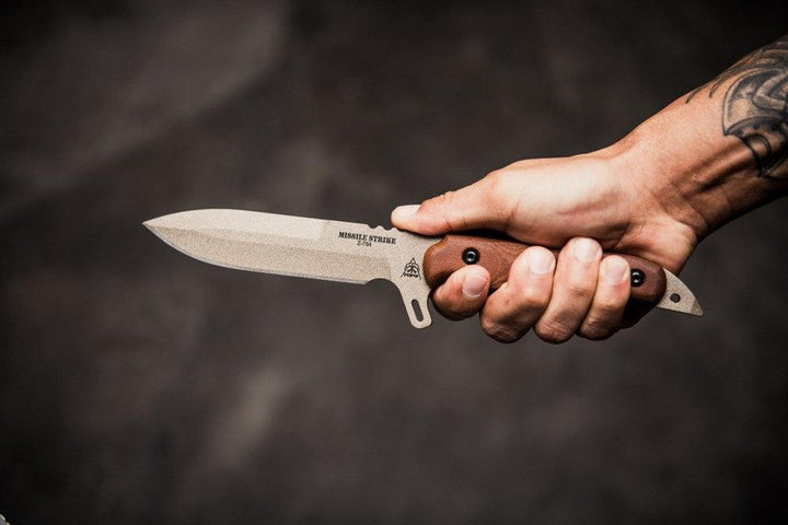 TOPS Knives Missile Strike Tan Canvas Micarta Coyote Tan Coating Spear 1095HC - Knives.mx
