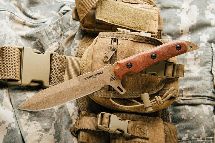 TOPS Knives Missile Strike Tan Canvas Micarta Coyote Tan Coating Spear 1095HC - Knives.mx