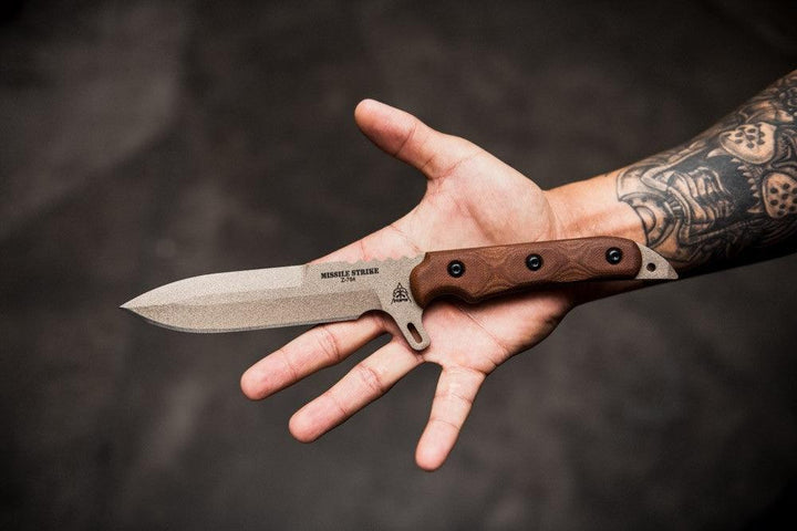 TOPS Knives Missile Strike Tan Canvas Micarta Coyote Tan Coating Spear 1095HC - Knives.mx