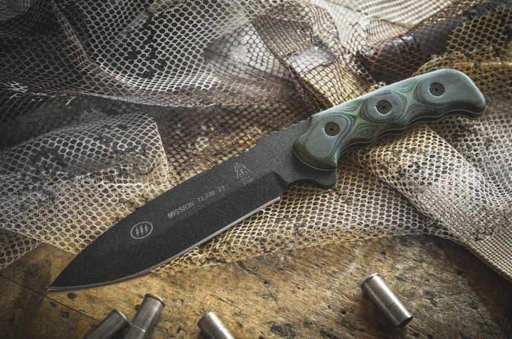 TOPS Knives Mission Team 21 Green/Black G10 1095HC - Knives.mx
