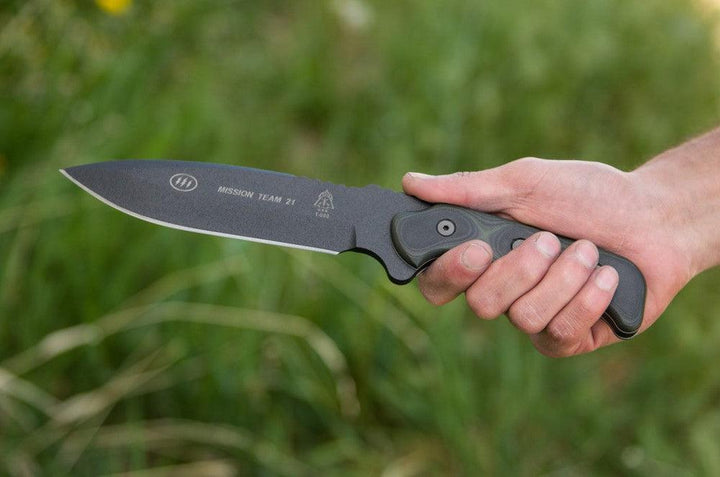 TOPS Knives Mission Team 21 Green/Black G10 1095HC - Knives.mx
