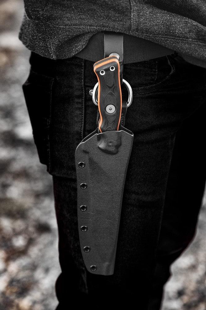 TOPS Knives Operator 7 Tan Canvas Micarta/Black G10 Acid Rain 1075HC - Knives.mx