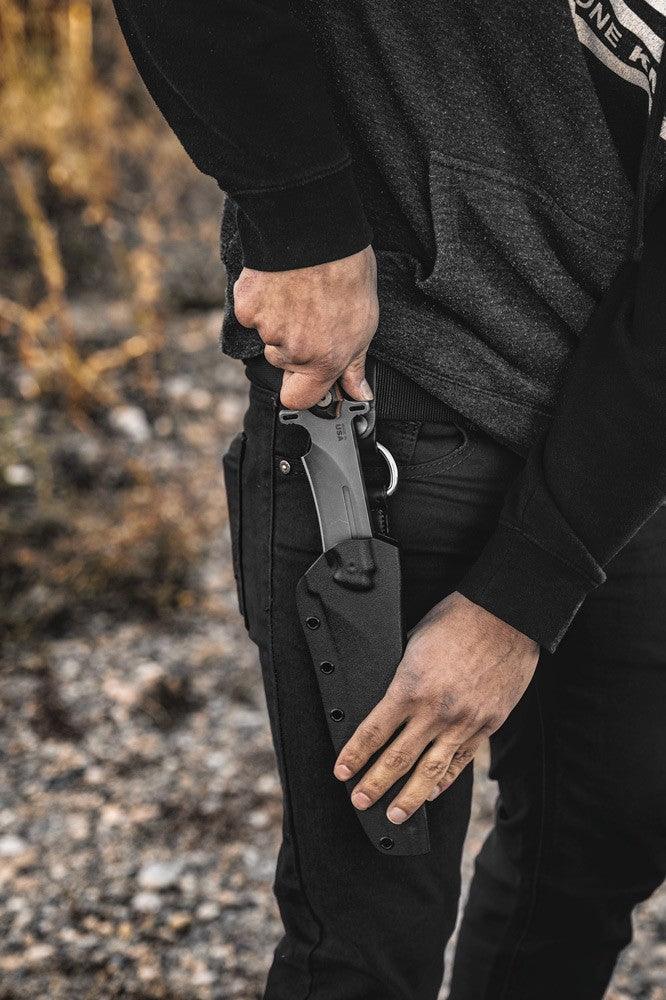 TOPS Knives Operator 7 Tan Canvas Micarta/Black G10 Acid Rain 1075HC - Knives.mx