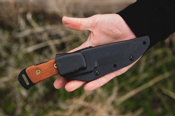 TOPS Knives Overlander 2 Tan Canvas Micarta Black Traction Coating 1095HC - Knives.mx