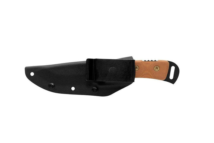 TOPS Knives Overlander 2 Tan Canvas Micarta Black Traction Coating 1095HC - Knives.mx