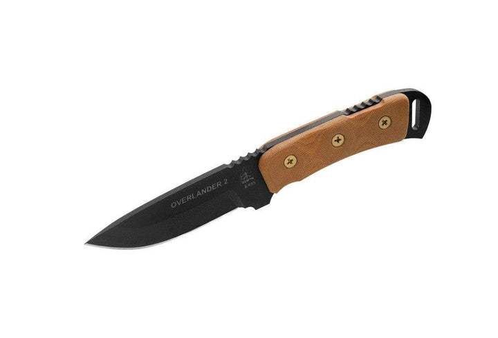 TOPS Knives Overlander 2 Tan Canvas Micarta Black Traction Coating 1095HC - Knives.mx