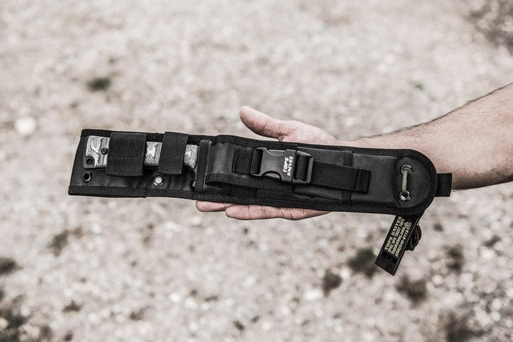 TOPS Knives Prather War Bowie Black Linen Micarta Rocky M Tread Black Coating 1095HC - Knives.mx