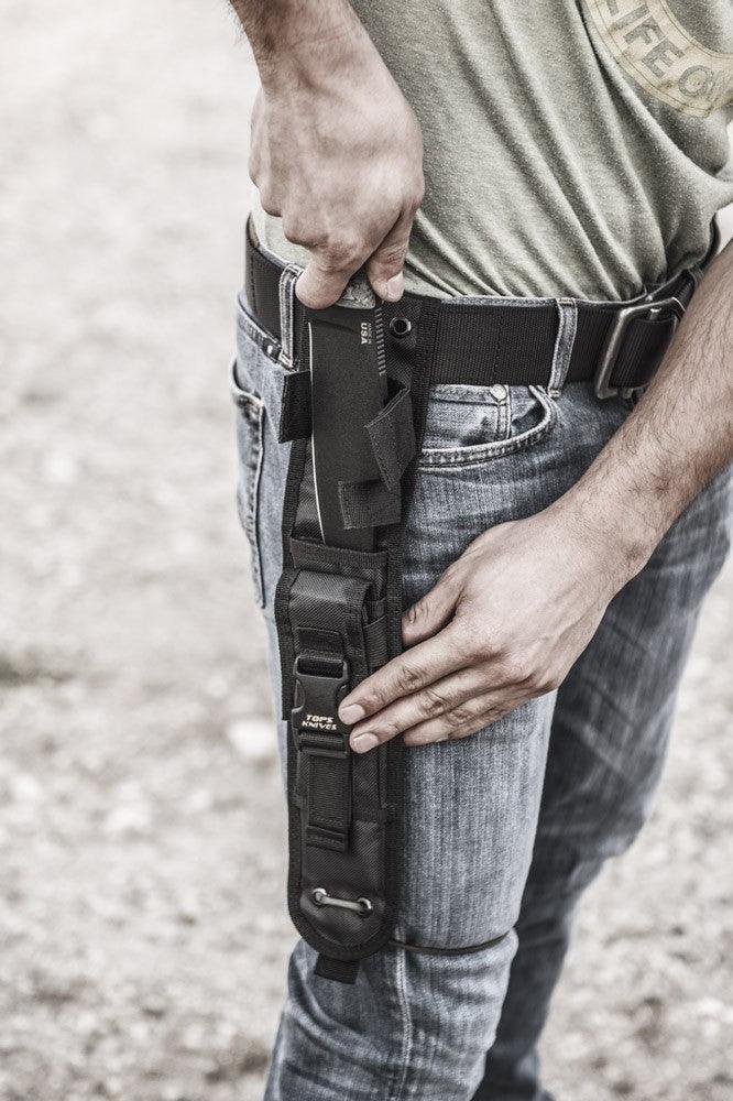 TOPS Knives Prather War Bowie Black Linen Micarta Rocky M Tread Black Coating 1095HC - Knives.mx