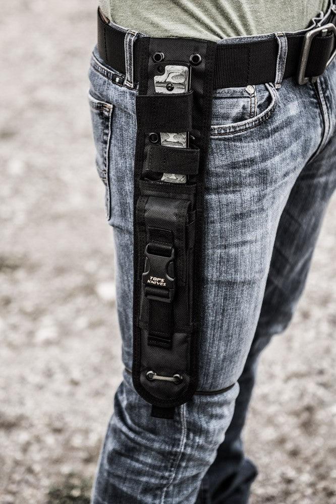 TOPS Knives Prather War Bowie Black Linen Micarta Rocky M Tread Black Coating 1095HC - Knives.mx