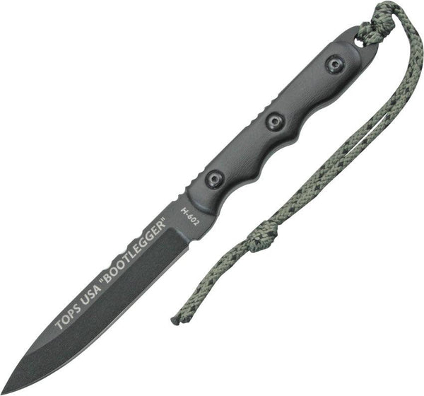 TOPS Knives Ranger Bootlegger Black G10 Traction Coating 1095HC - Knives.mx