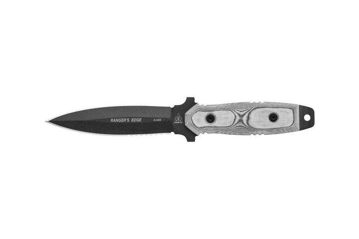 TOPS Knives Rangers Edge Black Linen Micarta Black Traction Coating 1095HC - Knives.mx