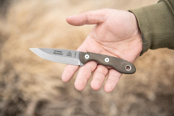 TOPS Knives Scandi Trekker Green Canvas Micarta Tumble 1095HC - Knives.mx