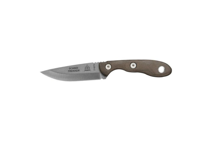 TOPS Knives Scandi Trekker Green Canvas Micarta Tumble 1095HC - Knives.mx