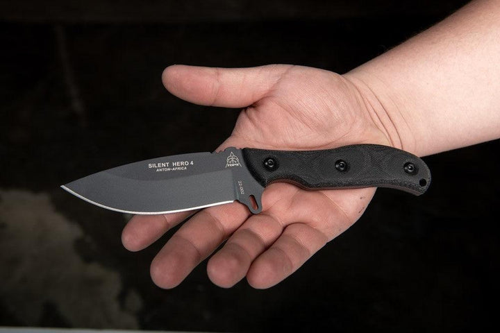 TOPS Knives Silent Hero 4 Black Canvas Micarta Sniper Gray 1095HC - Knives.mx