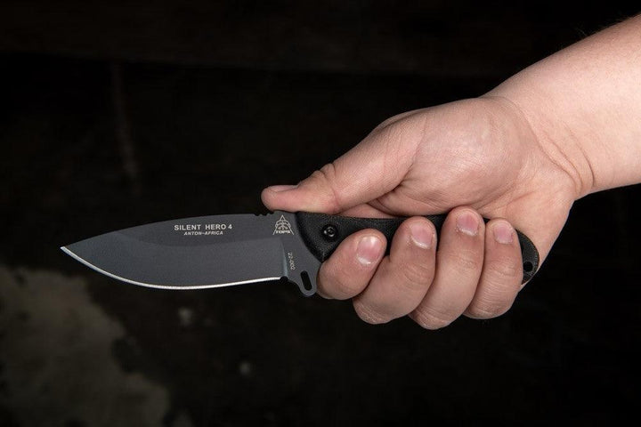 TOPS Knives Silent Hero 4 Black Canvas Micarta Sniper Gray 1095HC - Knives.mx