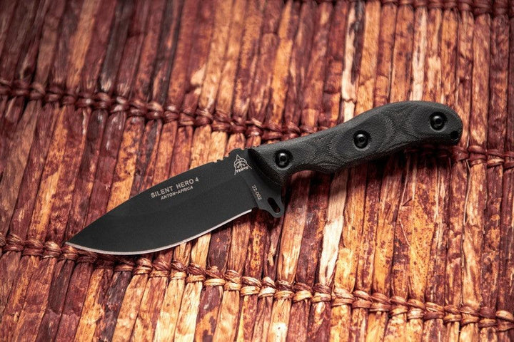 TOPS Knives Silent Hero 4 Black Canvas Micarta Sniper Gray 1095HC - Knives.mx