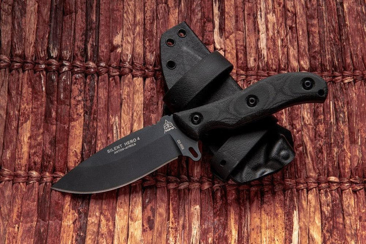 TOPS Knives Silent Hero 4 Black Canvas Micarta Sniper Gray 1095HC - Knives.mx