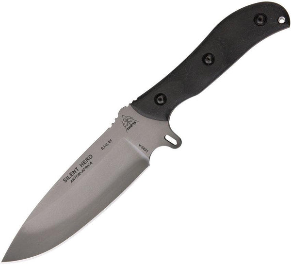 TOPS Knives Silent Hero Smooth Black Linen Micarta River Wash 1095HC - Knives.mx