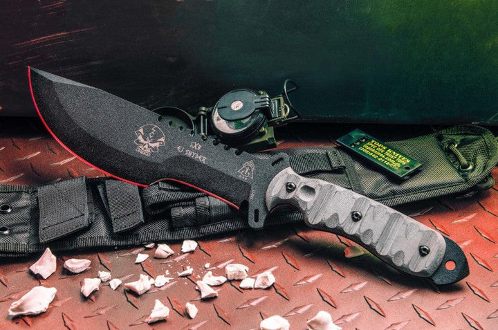 TOPS Knives Skullcrushers Xtreme Blade Black Linen Micarta Rocky M Coating 1095HC - Knives.mx