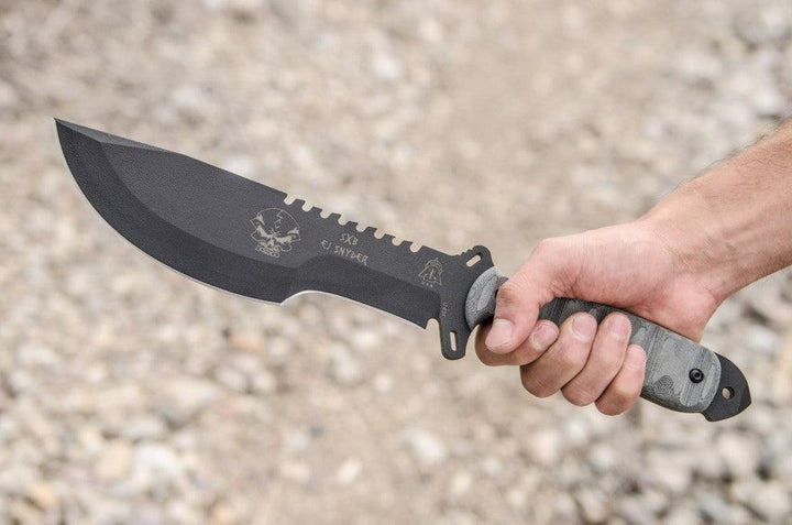 TOPS Knives Skullcrushers Xtreme Blade Black Linen Micarta Rocky M Coating 1095HC - Knives.mx
