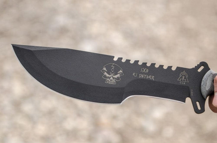 TOPS Knives Skullcrushers Xtreme Blade Black Linen Micarta Rocky M Coating 1095HC - Knives.mx