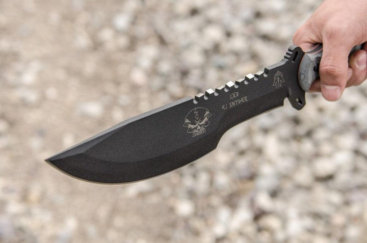 TOPS Knives Skullcrushers Xtreme Blade Black Linen Micarta Rocky M Coating 1095HC - Knives.mx