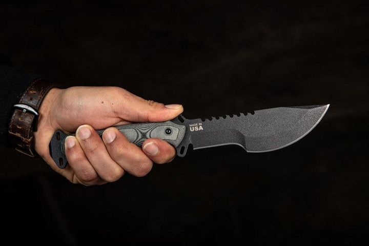 TOPS Knives Skullcrushers Xtreme Sidekick Black Linen Micarta Coating 1095HC - Knives.mx