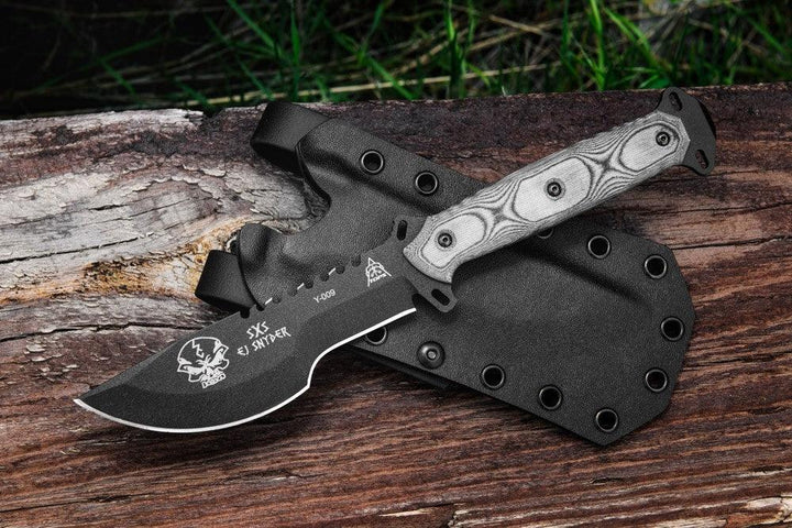 TOPS Knives Skullcrushers Xtreme Sidekick Black Linen Micarta Coating 1095HC - Knives.mx
