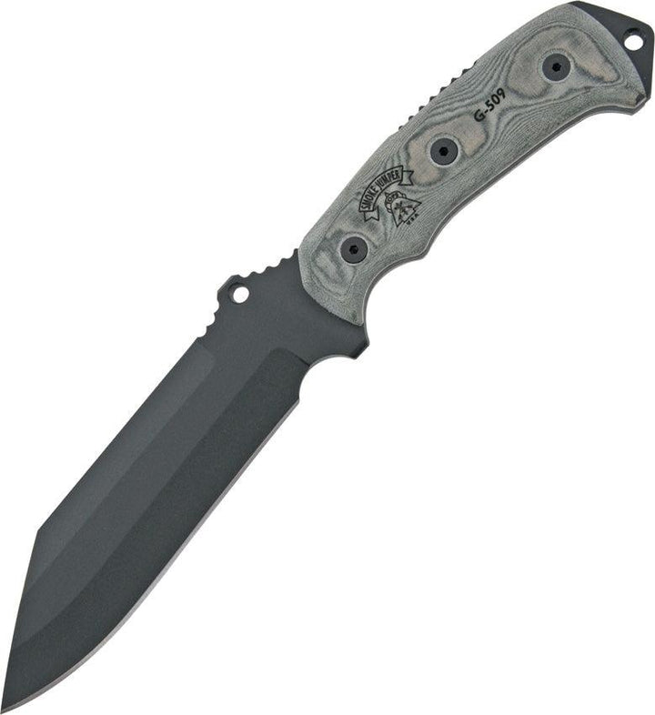 TOPS Knives Smoke Jumper Black Linen Micarta Traction Coating 1095HC - Knives.mx