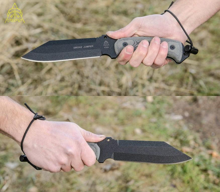 TOPS Knives Smoke Jumper Black Linen Micarta Traction Coating 1095HC - Knives.mx