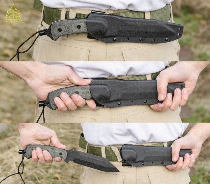 TOPS Knives Smoke Jumper Black Linen Micarta Traction Coating 1095HC - Knives.mx