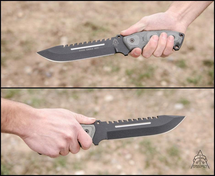 TOPS Knives Steel Eagle 107C Black Linen Micarta Black Traction Coating 1095HC - Knives.mx