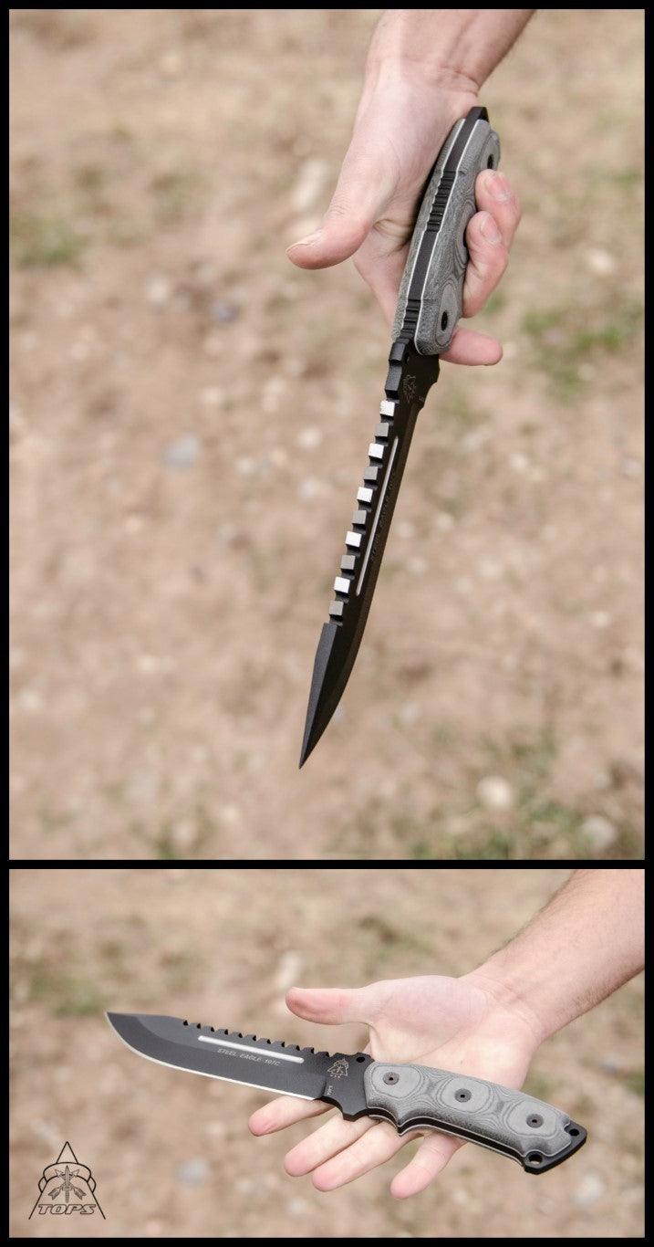 TOPS Knives Steel Eagle 107C Black Linen Micarta Black Traction Coating 1095HC - Knives.mx