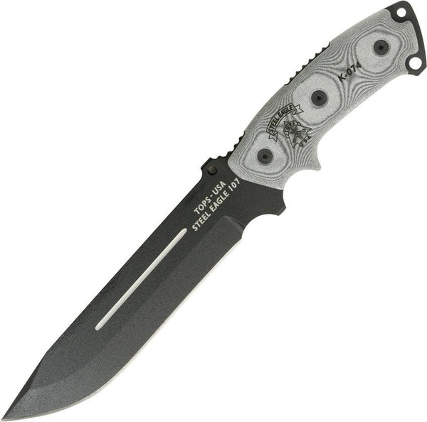 TOPS Knives Steel Eagle 107E Black Linen Micarta Black Traction Coating 1095HC - Knives.mx