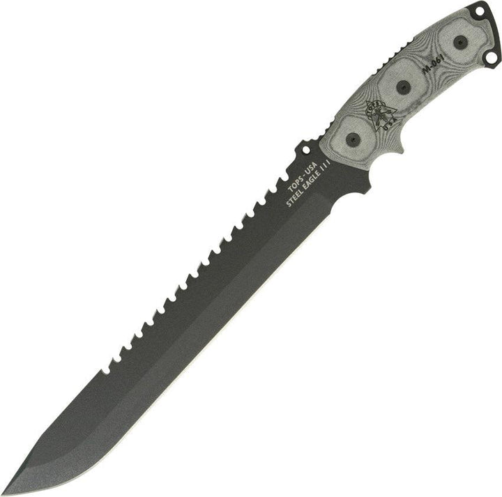 TOPS Knives Steel Eagle 111A Black Linen Micarta Black Traction Coating 1095HC - Knives.mx